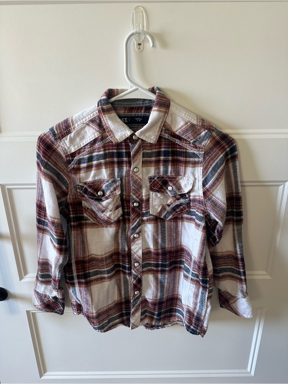 BKE Kids Boys White & Burgundy Plaid Button-Down Shirt